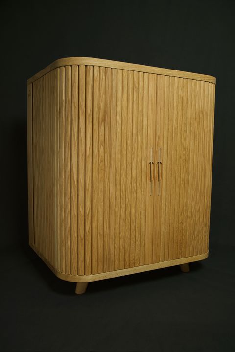 White oak tambour records cabinet